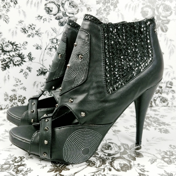 Liliana peep toe heels snakeskin studs detail sz 9 - Picture 4 of 8